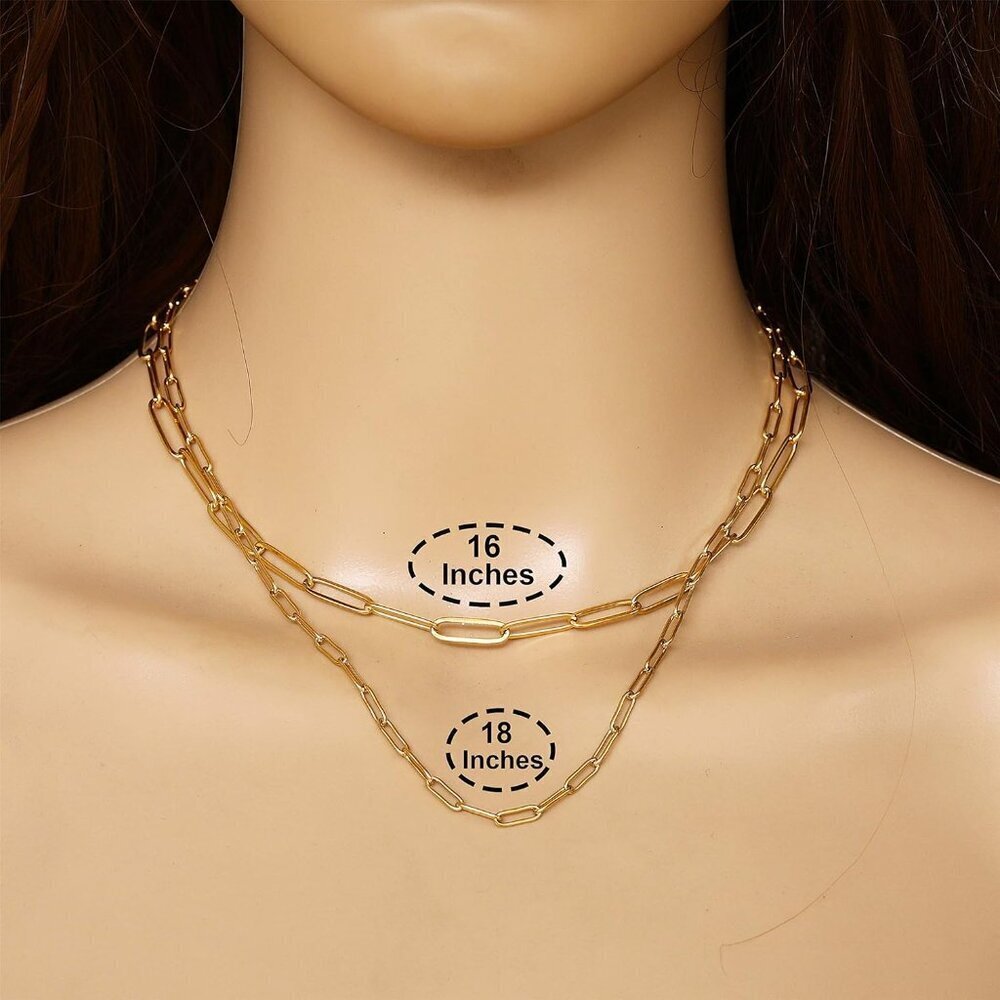 Dainty 18k Gold Paperclip Link Necklace Set for Women - Hypoallergenic & Stylish - Picture 6 of 7
